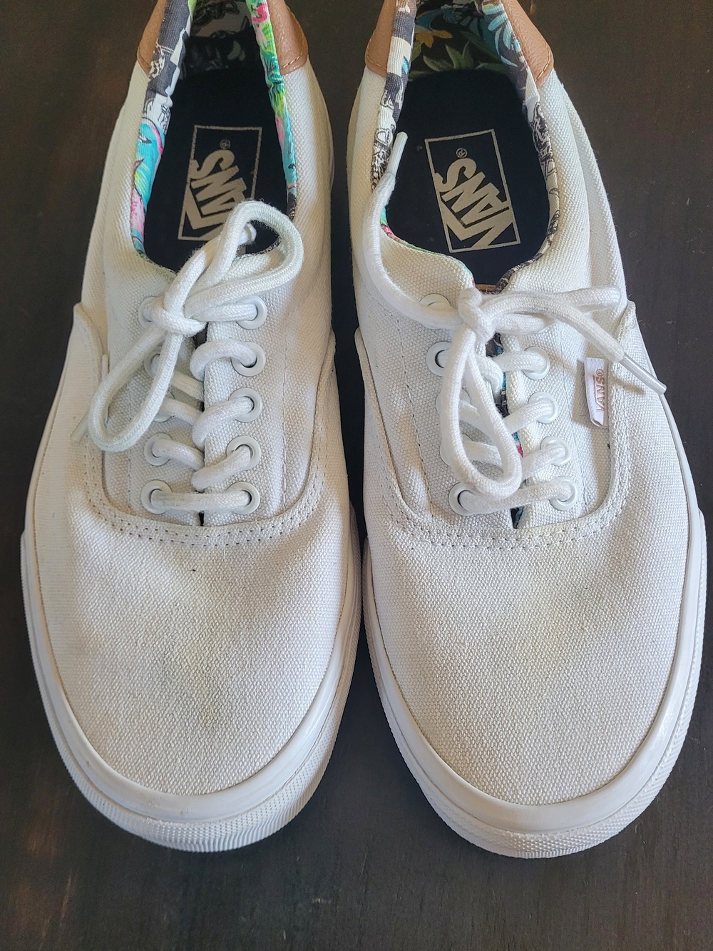 Vans Classic White Canvas Sneakers with Floral Liner